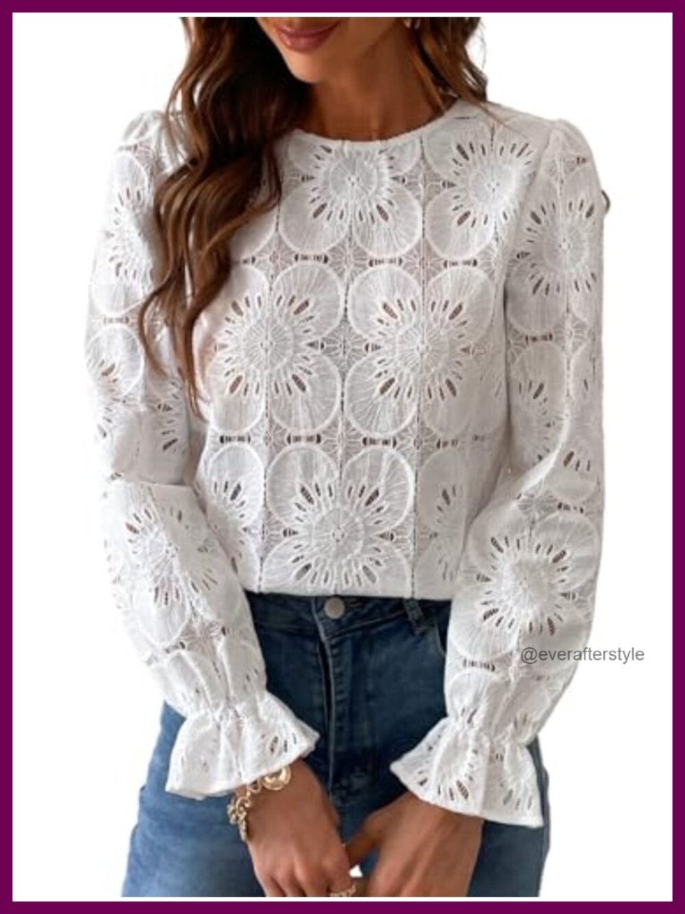 Lace Eyelet Puff Sleeve Blouse